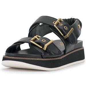 Vince Camuto Anivay Black and Gold Leather Platform Sandals. Like New.